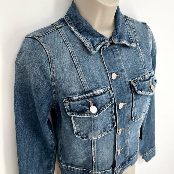 Black Orchid NEW Cropped Denim Jacket Sz XS Thunder Struck Blue Distressed - Picture 2 of 9
